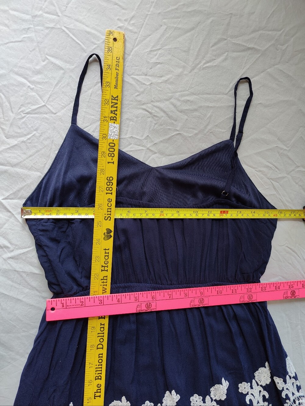 Vintage Y2K A. Calin Navy Blue Boho Embroidered Lace Trim Cami Sundress Size S - Picture 6 of 10